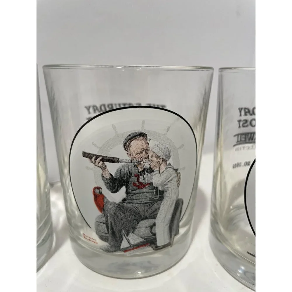 Vintage THE SATURDAY EVENING POST NORMAL ROCKWELL 4 GLASS SET COLLECTION